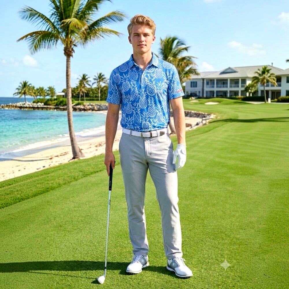 Chubbies Golf Polo Shirt Mens Large L Blue Pineapple Performance Tropical Resort